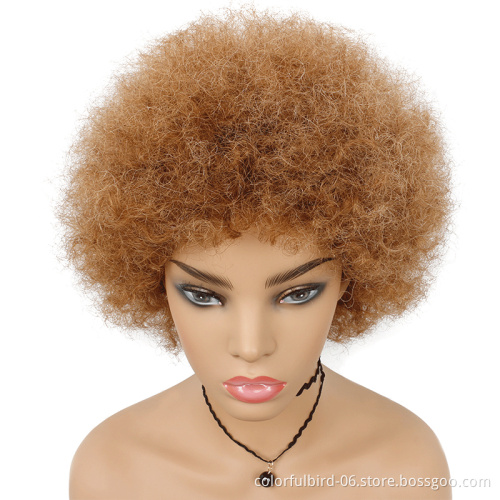 Ombre Brown Short Afro Wig 100%Human Hair Colored Wig Short Kinky Curly Wig for black women